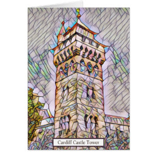 Cartão Cardiff Castle Tower Abstrato Digital Art