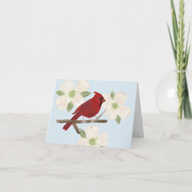 Cartão Cardinal and Dogwood Watercolor Note Card (Frente)