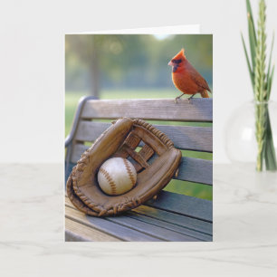 Cartão Cardinal de aniversário com uma bola de beisebol n