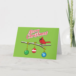 Cartão Cardinal Vermelho no Ramo Nu de Natal - Feliz Nata
