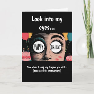 Cartão Caricatura com feliz aniversário aos olhos