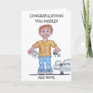 Cartão Caricatura de um homem feliz que acabou de passar 