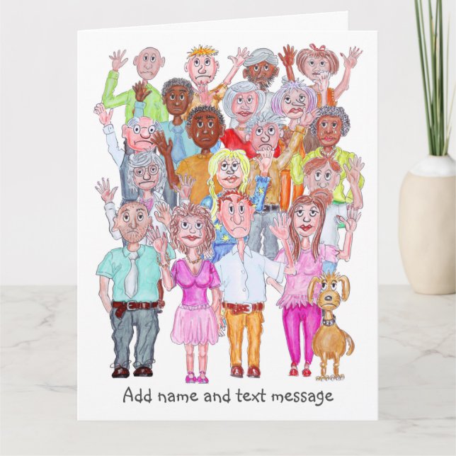 Cartão Caricaturas de Pessoas Tristes Acenando (Frente)