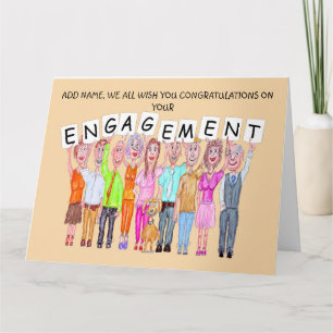 Cartão Caricaturas, parabéns pessoas no noivado