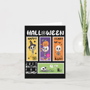 Cartão Carimbo de Poena de Halloween Carimbo Retro Skelet