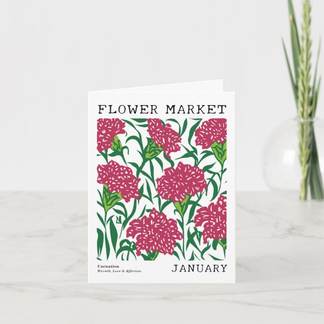 Cartão Carnação Birth Flower Market Janeiro Aniversário (Frente)
