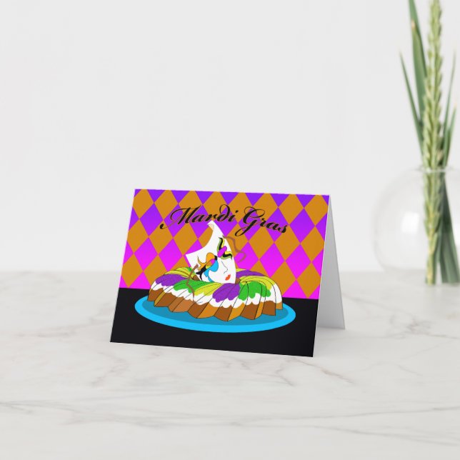 Cartão Carnaval, Bolo do Rei com Máscara (Frente)