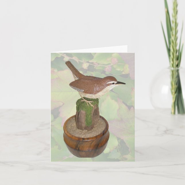 Cartão Carolina Wren Woodcarving Note Card (Frente)