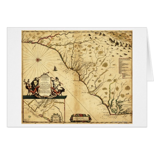 Cartão Carolinas de Norte para DireitaMapa Panorâmico (Frente Horizontal)