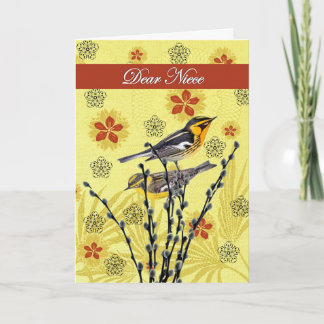 Cartão Caros sobrinha/hospício/natureza/pássaros do final