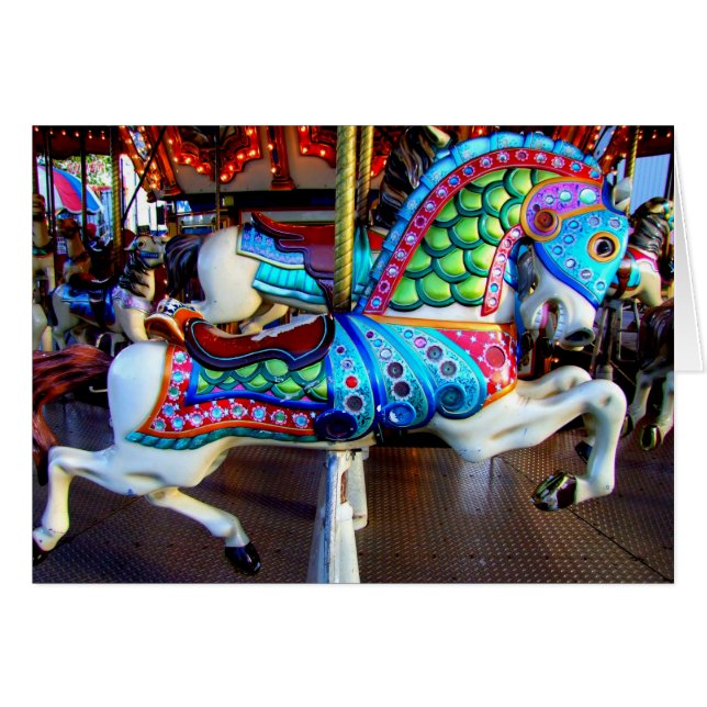 Cartão Carousel Pony com Máscara (Frente Horizontal)