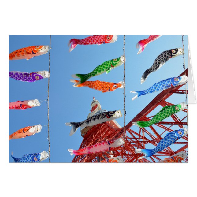 Cartão Carp Streamers (Koinobori) na Torre de Tóquio (Frente Horizontal)