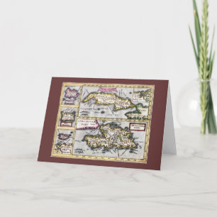 Cartão Carribean Islands Antique Map Greeting Card