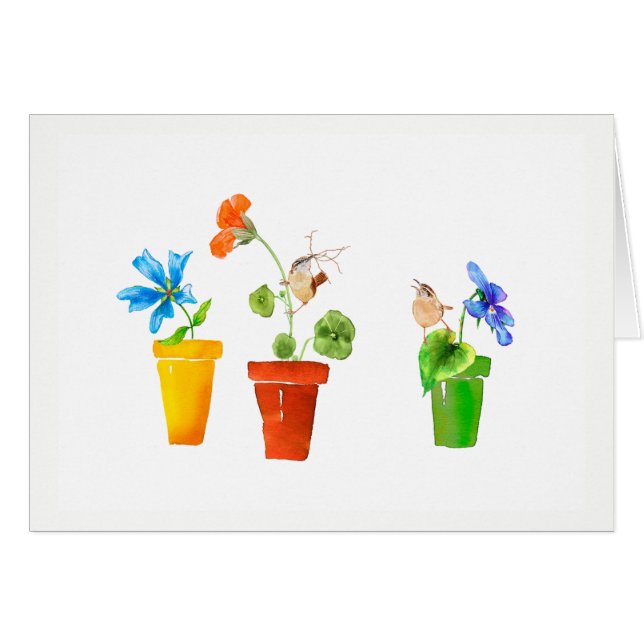 Cartão Carriças e Flowerpots (Frente horizontal)