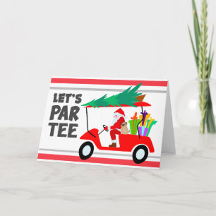 Cartão Carrinho de golfe com Papai Noel Let Par Tee Golfe