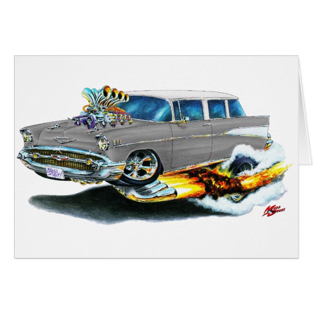 Cartão Carro 1957 da prata do nómada de Chevy (Frente Horizontal)