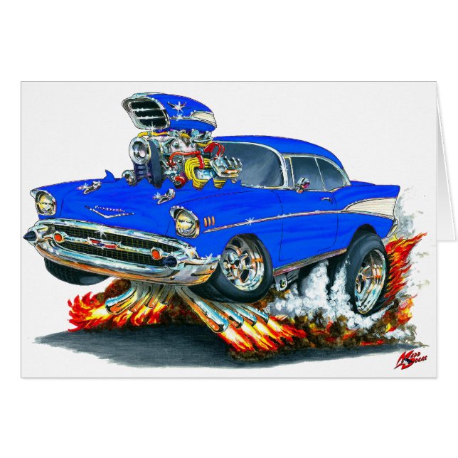 Cartão Carro 1957 do azul de Chevy Belair (Frente Horizontal)