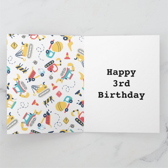 Cartão Carro aniversário de 3 anos de veículos de transpo (Interior)