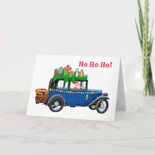 Cartão Carro Antigo com Natal de Papai Noel