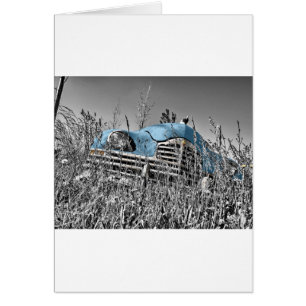 Cartão carro azul vintage