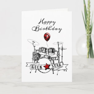 Cartão Carro de Aniversário do Kit Rockstar do Drum Drums
