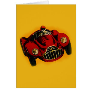 Cartão Carro de Corrida Automática Antigo Amarelo Vermelh