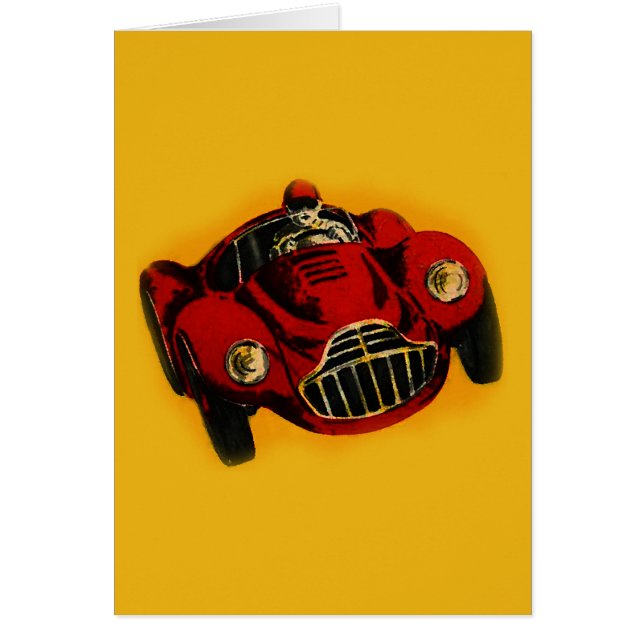 Cartão Carro de Corrida Automática Antigo Amarelo Vermelh (Frente)