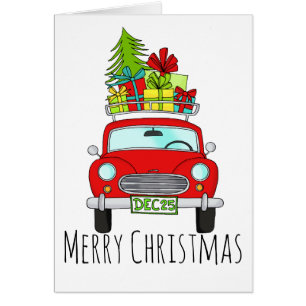 Cartão Carro de Natal clássico com presentes
