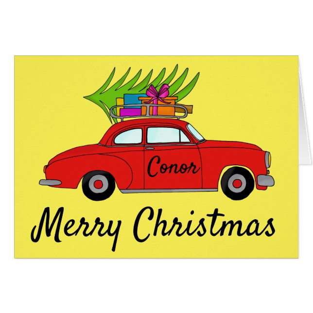 Cartão Carro de Natal Clássico Personalizável (Frente Horizontal)