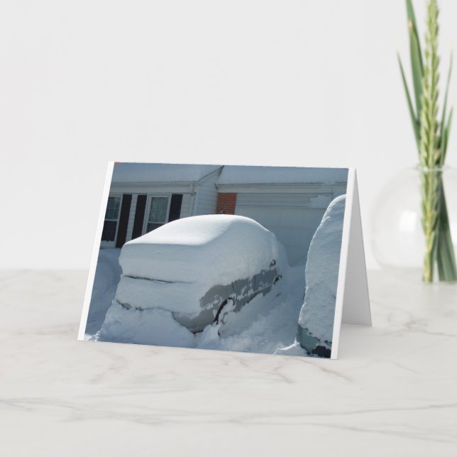 Cartão "Carro de neve" em cima do carro. Blizzard 2010 (Frente)