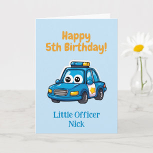 Cartão Carro de Polícia Parabéns, Menino, 5º Aniversário