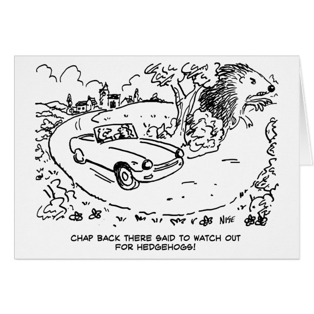 Cartão Carro desportivo em campo com porco (Frente Horizontal)