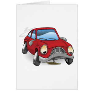 Cartão Carro dividido triste dos desenhos animados
