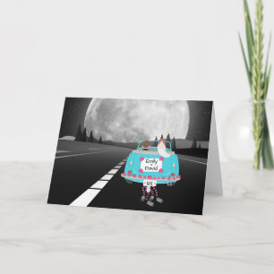 Cartão Carro noivo e camponês com lua cheia