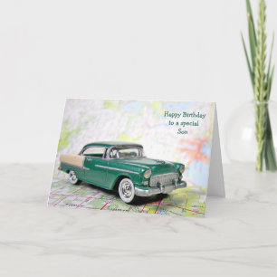 Cartão Carro Retro para Aniversário do Filho