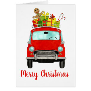Cartão Carro Retro Vermelho com presentes de Natal