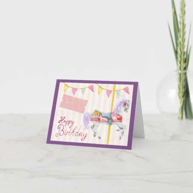 Cartão Carrossel Horse Happy Birthday Card (Frente)
