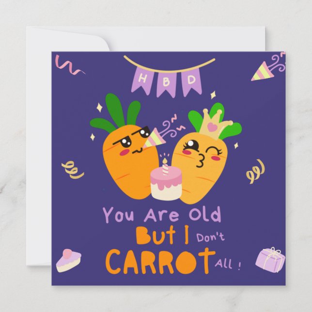 Cartão Carrot Pun Aniversário - Divertido Feliz Aniversár (Frente)
