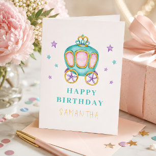 Cartão Carruagem da Princesa Pastel Aniversário