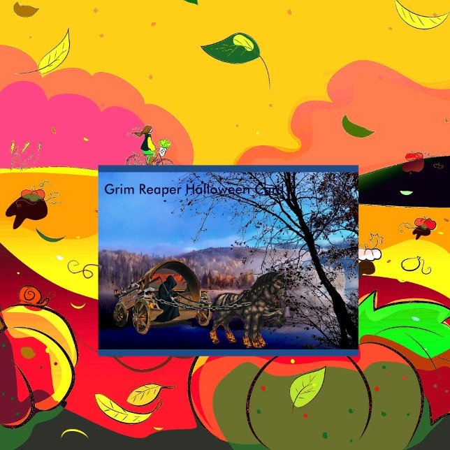 Cartão Carruagem de Cavalo Mortal Assustador da Morte Ass (Grim Reaper Halloween Card)