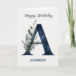 Cartão Carta A Aniversário para Ele Nome Personalizado Az