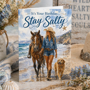 Cartão Carta de Aniversário de Verão Coastal Cowgirl Cont