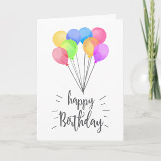 Cartão Carta de Aniversário Feliz dos Balões de Aquarela