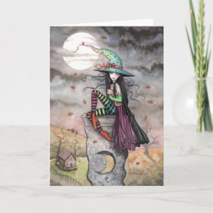 Cartão Carta de Gata Bruxa de Halloween de Outubro Encant