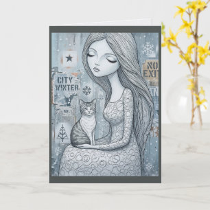Cartão Carta de Natal da Princesa Fantasia Gato Donzela d