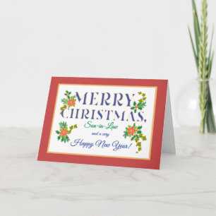 Cartão Carta de Natal para Genro, Poinsettias Azevinho e