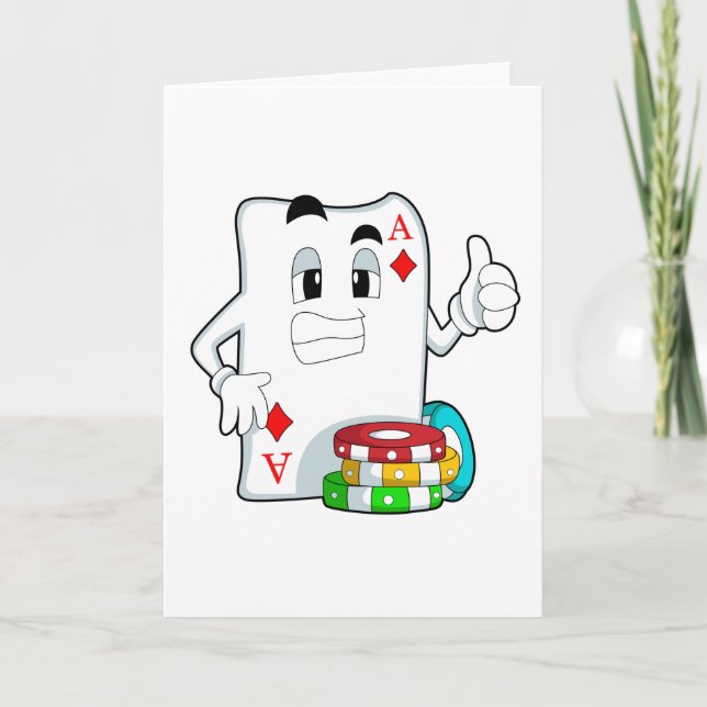 Cartão Carta de pôquer com fichas de pôquer (Frente)