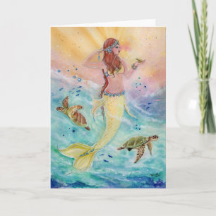 Cartão Carta de saudação da Sereia do Mar Sol por Renee