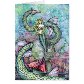 Cartão Carta de Sereia e Serpente Marinha ~ Em Branco
