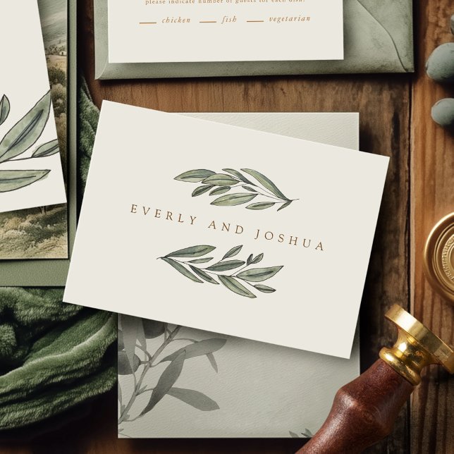 Cartão Carta Pessoal Romântica Evergreen (Romantic Evergreen watercolor botanical wedding personal stationery greeting cards)
